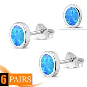 Synthetic Opal Oval Silver Stud Earrings, e345